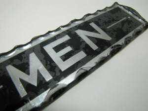 MEN Antique Reverse Glass Chip Scalloped Edge Tin Frame Advertising Sign ROG