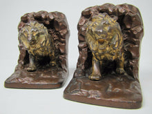Load image into Gallery viewer, 1920s LION IN CAVE Bookends JUDD Co Figural Cast Iron Decorative Art Book Ends
