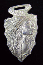 Load image into Gallery viewer, Antique Bronze Indian Chief Arrowhead Watch Fob Bastian Bros Rochester NY
