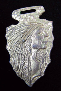 Antique Bronze Indian Chief Arrowhead Watch Fob Bastian Bros Rochester NY