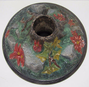 Antique Cast Iron Christmas Tree Stand poinsettia rocks roots Exquisite *Rare