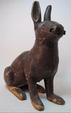 Load image into Gallery viewer, Antique Cast Iron Chocolate Bunny Rabbit Doorstop old paint early 1900s era art
