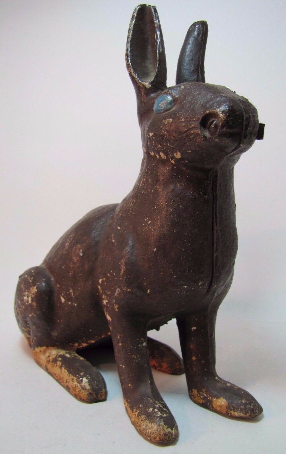 Antique Cast Iron Chocolate Bunny Rabbit Doorstop old paint early 1900s era art