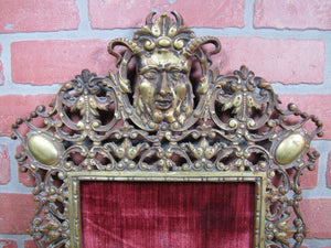 19c HORNED DEVIL Antique Decorative Arts Lrg Bronze Frame Picture Mirror Artwork