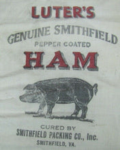 Load image into Gallery viewer, Old LUTER&#39;S Genuine Smithfield Pepper Coated HAM Cloth Sack Bag Va Pig Hog Bbq
