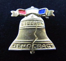 Load image into Gallery viewer, Antique LIBERTY BELL Pin Pinback LIBERTY DEMOCRACY Red White Blue Ornate
