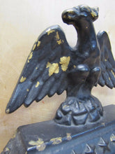 Load image into Gallery viewer, Old Cast Iron Eagle Doorstop spread wings feathers thirteen stars bevel base
