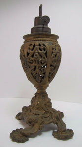 Victorian Miller Oil Lamp Scary Faces Cast Metal Gold Ornate Antique Light USA
