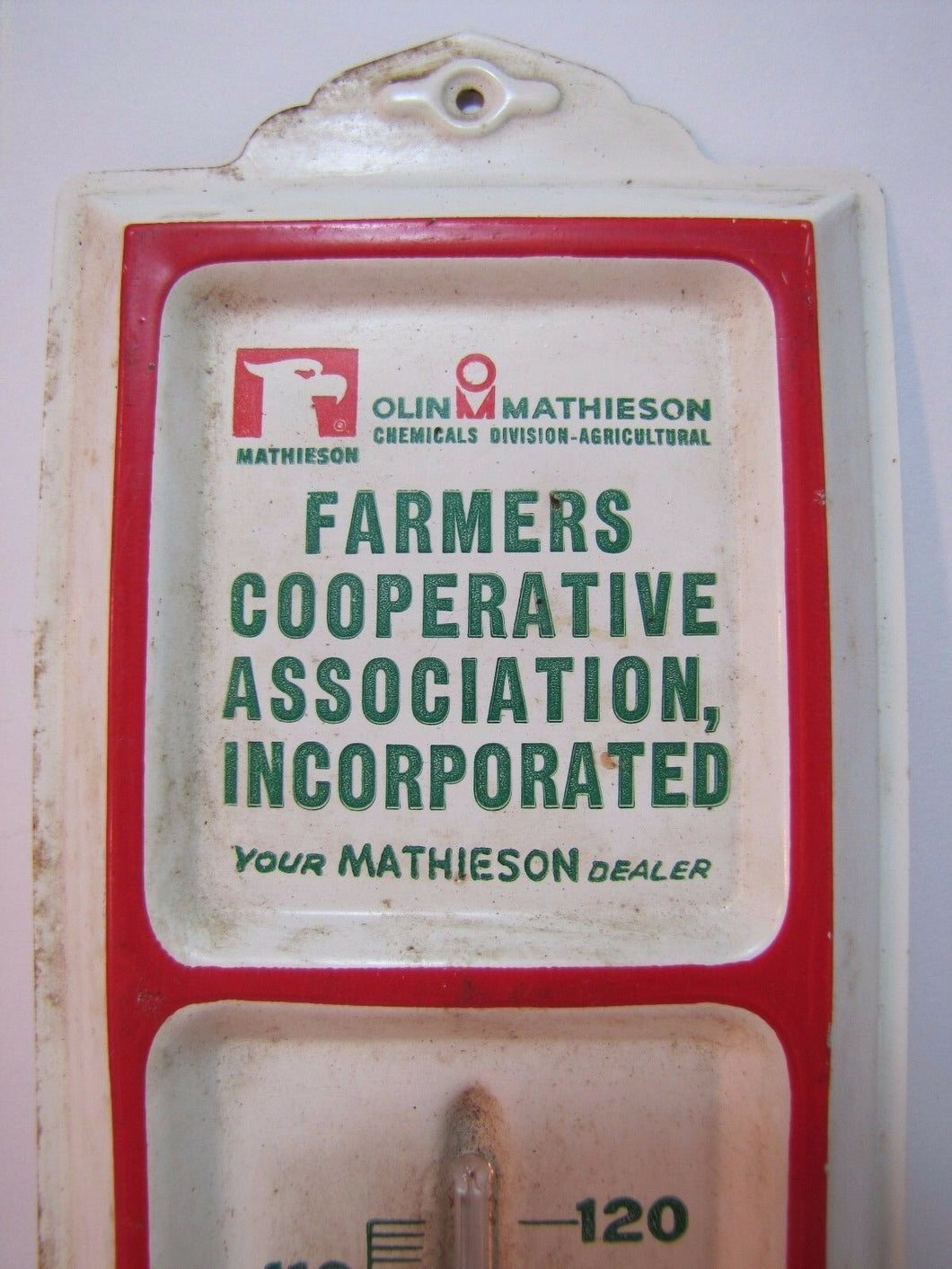 OLIN MATHIESON FARMERS COOP Old Thermometer Sign Ad FREDERICK MIDDLETOWN MO