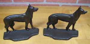 GERMAN SHEPHERD Guard Dogs Old Bookends Cast Iron Decorative Art Statues