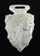 Load image into Gallery viewer, Antique Bronze Indian Chief Arrowhead Watch Fob Bastian Bros Rochester NY
