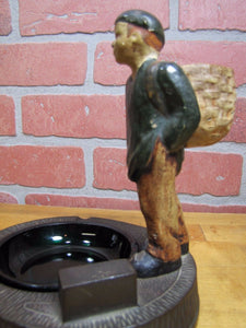 Antique Cast Iron Hubley Boy with Sack Decorative Art Ashtray Match Holder Tray
