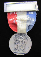 Load image into Gallery viewer, 1936 AMERICAN BAR ASSOCIATION JUSTITIA Medallion BOSTON Ribbon BASTIAN BROS NY
