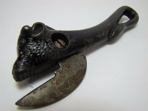 Antique Cast Iron Figural Bull Cows Head Tail Handle Can Box Opener Cutter Tool