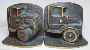 Old MACK TRUCK Bookends Bronze Brass High Relief Decorative Art Statue