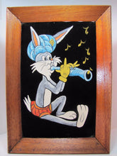 Load image into Gallery viewer, BUGS BUNNY SWAMI Flute Vintage Oil on Velvet Painting wood framed artwork
