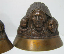 Load image into Gallery viewer, Indian Family Old Bookends Cast Brass Bronze Chief Squaw Child Decorative Arts
