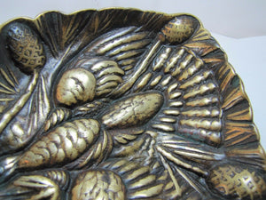 1940s Brass GROUSE Tray Card Tip Trinket High Relief Decorative Arts