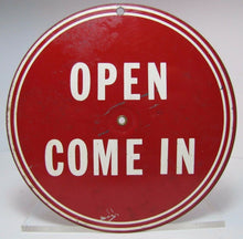 Load image into Gallery viewer, WILL RETURN AT / OPEN COME IN Old Double Sided Store Tin Sign Adjustable Hours
