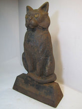 Load image into Gallery viewer, Antique Cast Iron Black Cat Doorstop large heavy old ornate details scary stare
