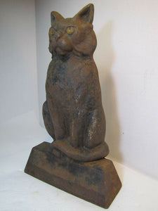 Antique Cast Iron Black Cat Doorstop large heavy old ornate details scary stare