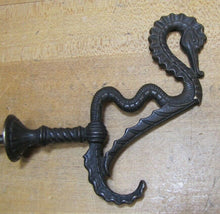Load image into Gallery viewer, SeaHorse Serpent Antique 19c Bronze Hanger Bracket Hook Ornate Hardware Element
