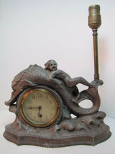 Load image into Gallery viewer, Antique Merman Dauphin Koi Fish Waves Decorative Figural Lamp Clock fabulous dtl
