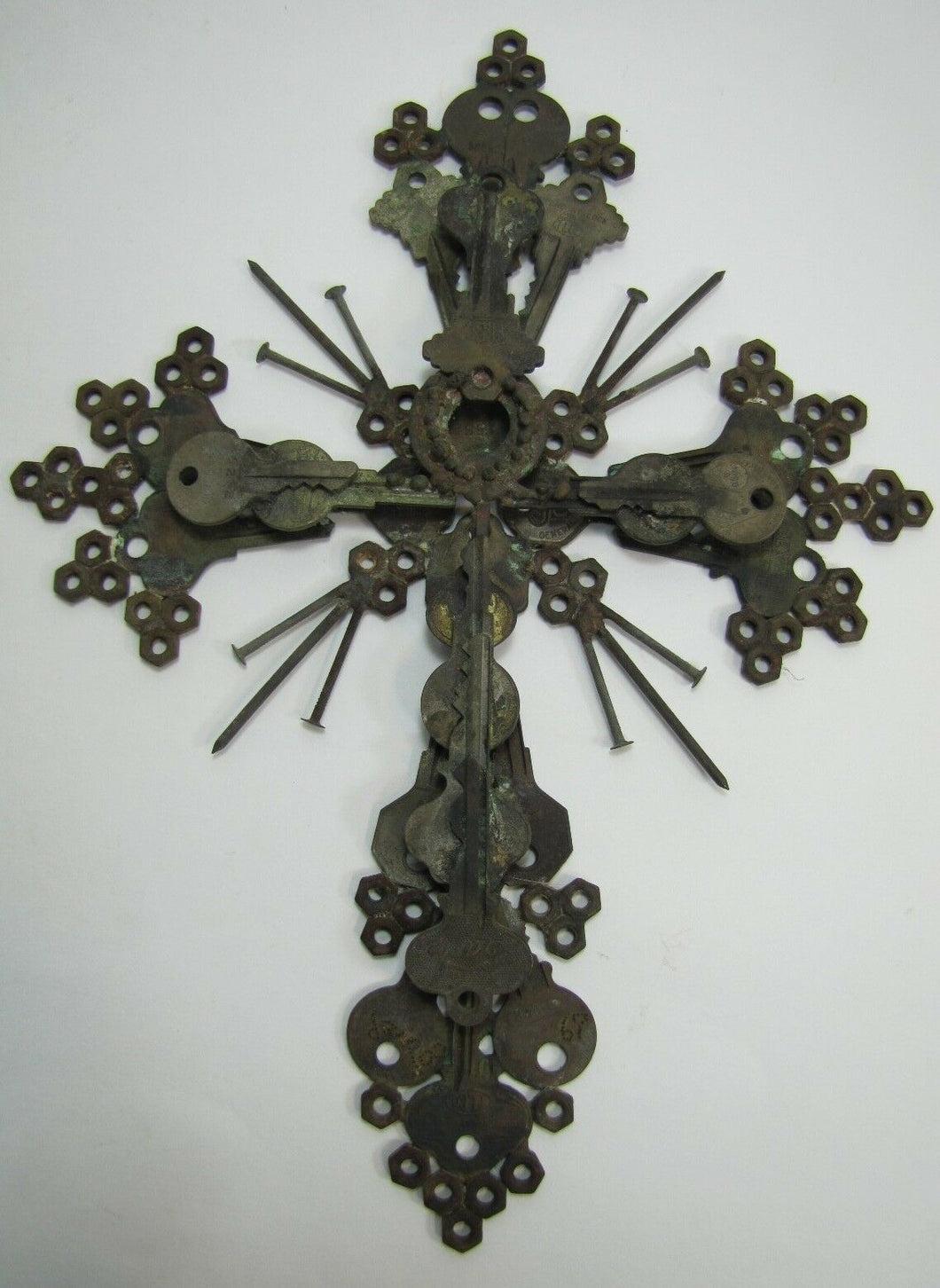 FOR HEAVENS SAKE Folk Art Key Crucifix Cross Nails Keys Ornate Artwork