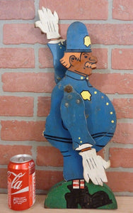 POLICEMAN WHIRLIGIG Old Folk Art Wooden Moustache Hat Badge Striped Socks Gloves