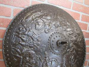 Antique GLADIATOR WARRIOR BATTLE SHIELD S&K Cast Iron Wall Decorative Art Plaque