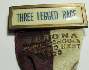 1929 THREE LEGGED RACE Medal VERONA PUBLIC SCHOOL Athletic Meet Sports Medallion