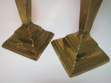 Load image into Gallery viewer, LIONS HEAD Brass Pair Decorative Arts Candlesticks Fluted 4 Sided Candle Holders
