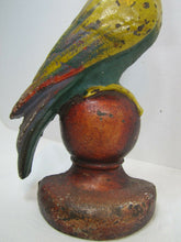Load image into Gallery viewer, Antique Cast Iron Parrot Doorstop old paint bird door stopper large heavy ornate
