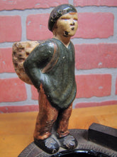 Load image into Gallery viewer, Antique Cast Iron Hubley Boy with Sack Decorative Art Ashtray Match Holder Tray
