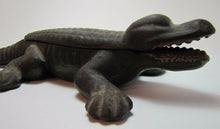 Load image into Gallery viewer, Antique Cast Iron Alligator match safe trinket tray top lift old original paint
