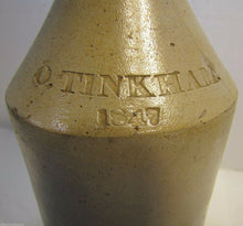 Load image into Gallery viewer, Antique 1847 O TINKHAM Salt-Glazed Pottery Stoneware 19c Root Beer Bottle
