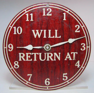 WILL RETURN AT / OPEN COME IN Old Double Sided Store Tin Sign Adjustable Hours