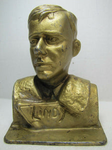 Old 'LINDY' CHARLES LINDBERGH Figural Cast Metal Bookend Decorative Art Statue