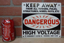 Load image into Gallery viewer, DANGEROUS HI VOLT NARRAGANSETT Elec Co PROVIDENCE RI Old Porcelain 2 Sided SignDANGEROUS HI VOLT NARRAGANSETT Elec Co PROVIDENCE RI Old Porcelain 2 Sided Sign
