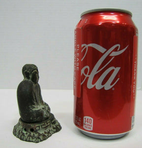 Old Buddha Incense Burner figural cast metal bronze wash small detailed 2pc