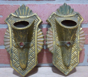 Antique Pair Brass Wall Sconce Light Covers ornate detail architectural hardware