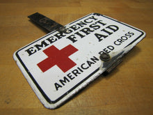 Load image into Gallery viewer, Old Porcelain AMERICAN RED CROSS EMERGENCY FIRST AID Sign Plate Topper Ad
