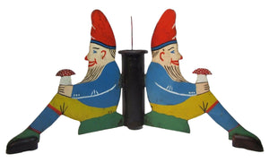 Antique Three Gnomes Christmas Tree Pole Stand hand painted metal wooden shoes