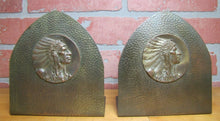 Load image into Gallery viewer, Antique Native American Indian Chief Hammered Brass Bookends Arts &amp; Crafts
