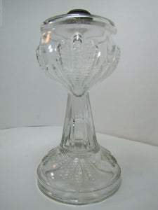 Antique Kerosene Oil Lamp leaf patterned clear glass light turn of century 1900