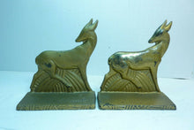 Load image into Gallery viewer, Antique Art Deco Cast Iron Antelope Deer Bookends original old gold book ends
