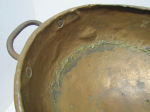 Old Copper Kettle Pot w Cast Iron Side Handles dovetailed bottom worn old pot