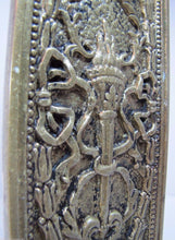 Load image into Gallery viewer, Antique Door Push Plate Ornate Flame Torch Ribbons Bows Floral Old Brass Bronze
