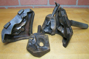 Old Industrial Bronze 4 piece FROG Figural Mold Figure Toy Paperweight Art