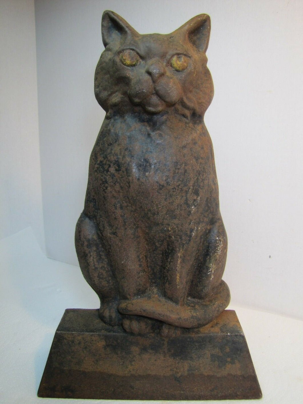 Antique Cast Iron Black Cat Doorstop large heavy old ornate details scary stare